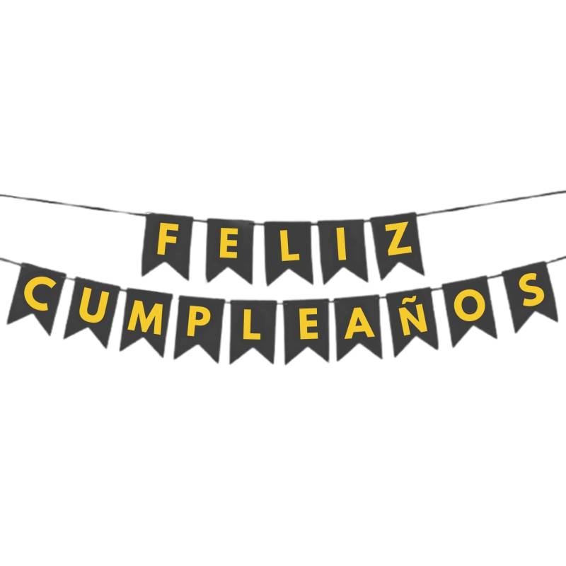 BANDERIN FELIZ CUMPLEAÑOS LISO NEGRO